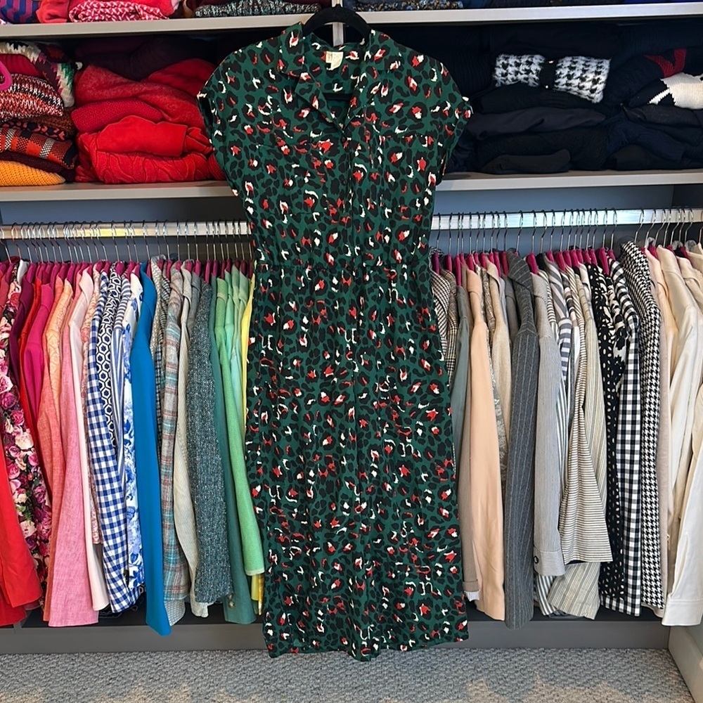 Japna green/red leopard print sleeveless v neck jumpsuit size S
